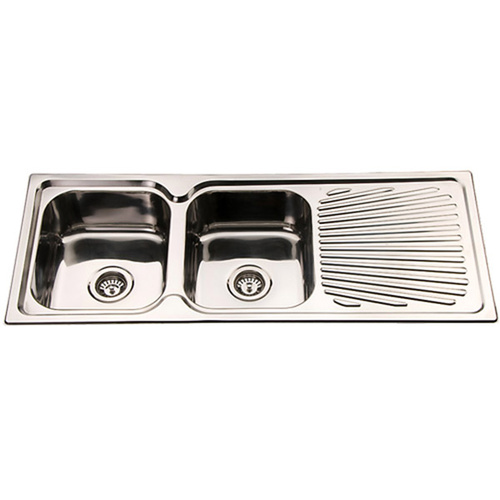 Kitchen Sinks Top Mount Polished Double Bowl Kitchen Sink and Drainer ...