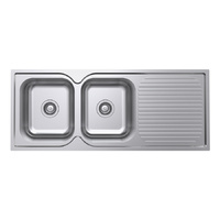 Polished Double Bowl Kitchen Sink and Drainer - 1180mm - Left Hand Bowls Right Hand Drainer