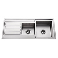 Premium Top Mount 1 + 3/4 Kitchen Sink with Drainer - 1080mm - PTM175 - Right Hand Bowls - Left Hand Drainer