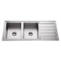 Premium Top Mount Double Bowl Kitchen Sink with Drainer - 1180mm - PTM200 - Left Hand Bowls - Right Hand Drainer