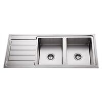 Premium Top Mount Double Bowl Kitchen Sink with Drainer - 1180mm - PTM200 - Right Hand Bowls - Left Hand Drainer