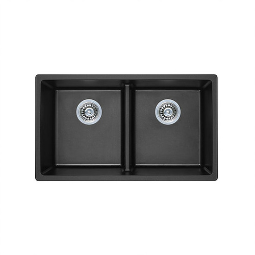Double Bowl Black Granite Topmount Kitchen Sink - 790mm